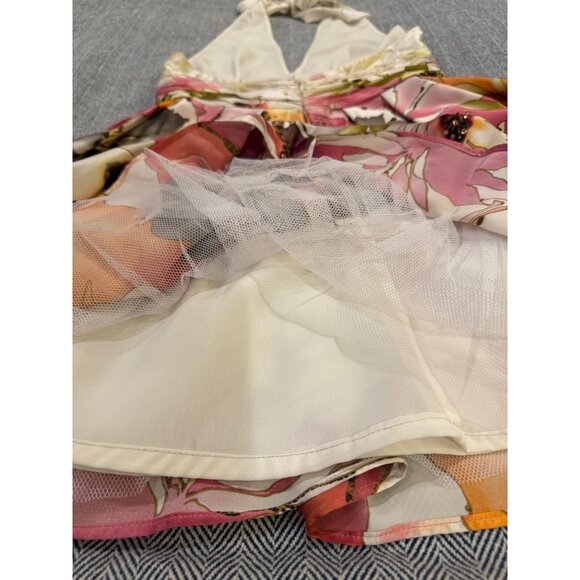 Adrianna Papell Floral Halter Neck Dress With Tulle Underskirt & Vibrant Print - Picture 9 of 12